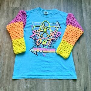 Crochet Upcycled Powerline Goofy Movie T Shirt Crochet Sleeves Unisex M‎